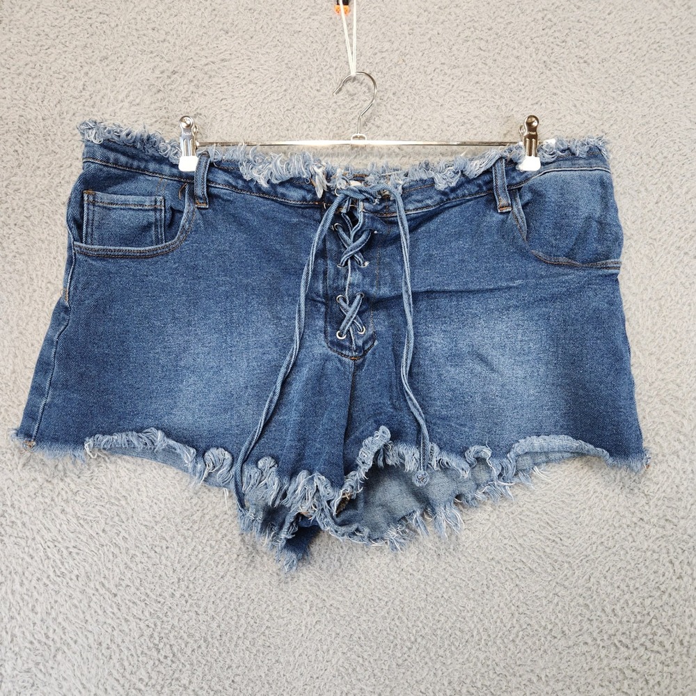 Rue Plus Denim Shorts Womens Size 24 (Fits 42x12) Cut‎ Offs Frayed Tie Closure